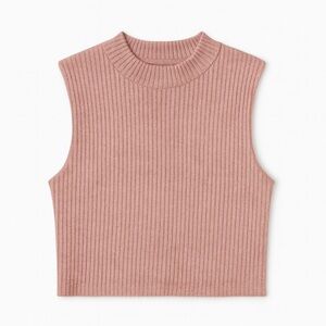 silence + noise • Ribbed Sleeveless Mock-Neck Crop Top • Dusty Rose • Size M